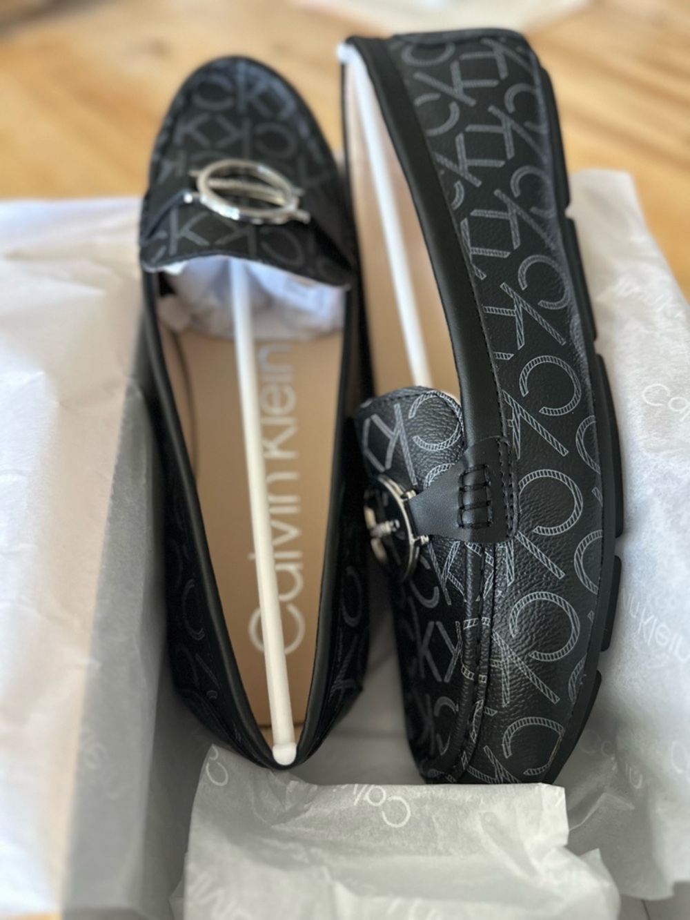 Calvin Klein Black Logo Loafers with Silver-Tone Buckle - Picture 4 of 7